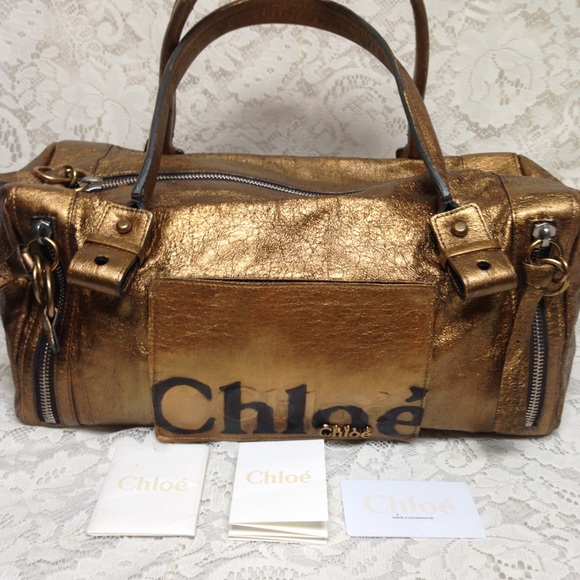 Authentic, Chloe Gold Distressed Leather Handbag - Picture 2 of 16
